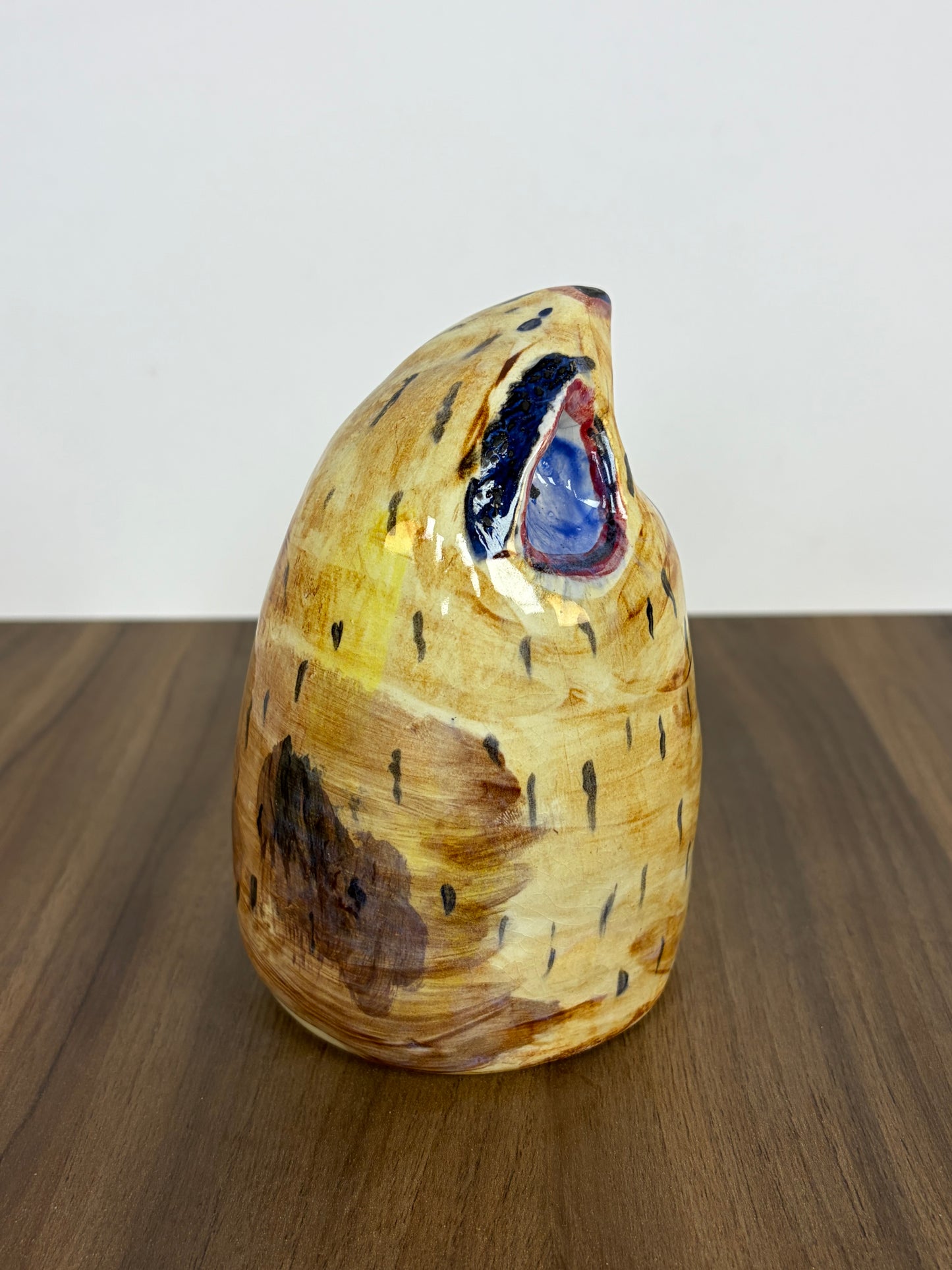 Figura de Búho de Cerámica Vidriada