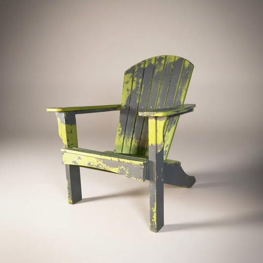 Silla, Adirondack de madera, con un acabado decapado en verde lima y gris, cantidad dos – Go Vintage