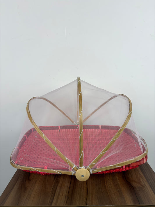 Cesta Rectangular Bambú Rojo con Malla