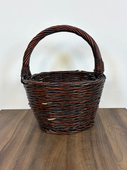 Cesta Mimbre Marrón Oscuro con Asa