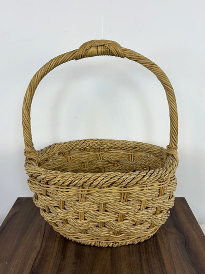 Cesta de Mimbre Natural Tejida con Asa