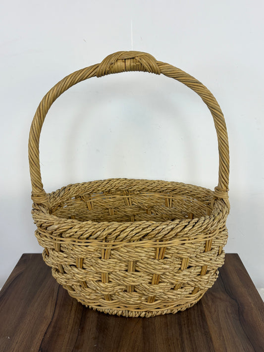 Cesta de Mimbre Natural Tejida con Asa