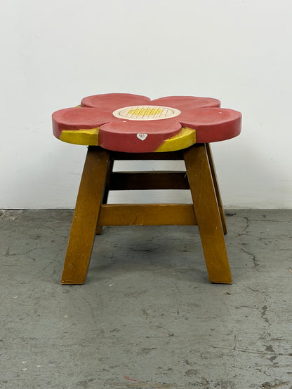 Banqueta Infantil Madera con Flor Roja