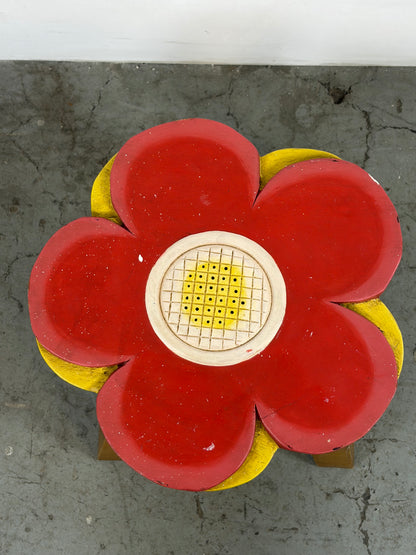 Banqueta Infantil Madera con Flor Roja