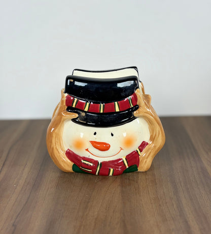 Servilletero Cerámica Muñeco de Nieve