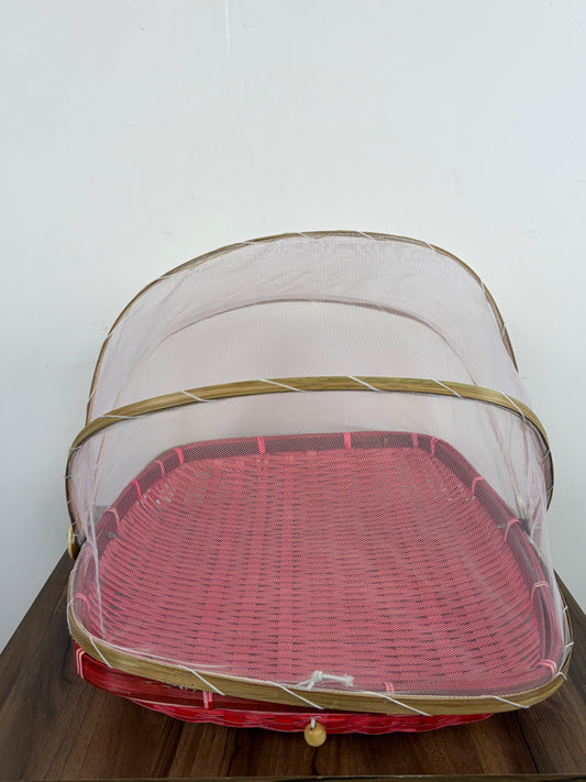 Cesta Rectangular Bambú Rojo con Malla