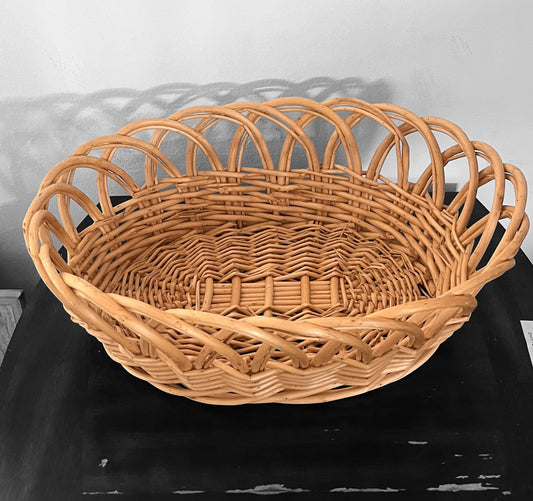 Cesta de mimbre, tejida a mano, estilo Vintage