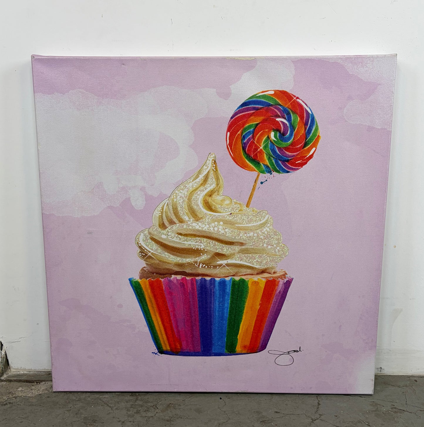 Cuadro Lienzo Cupcake y Piruleta