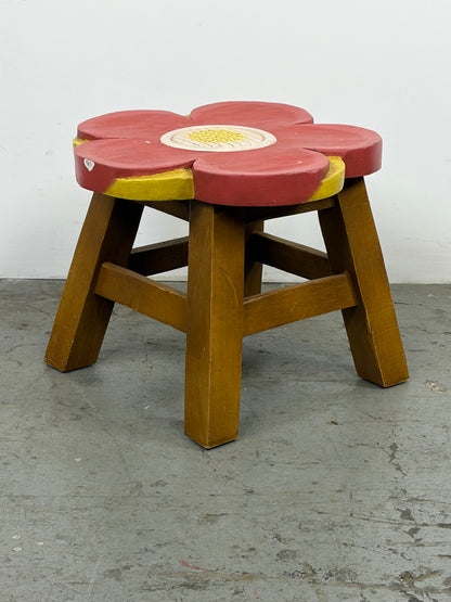 Banqueta Infantil Madera con Flor Roja