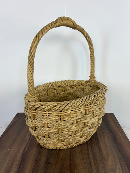 Cesta de Mimbre Natural Tejida con Asa