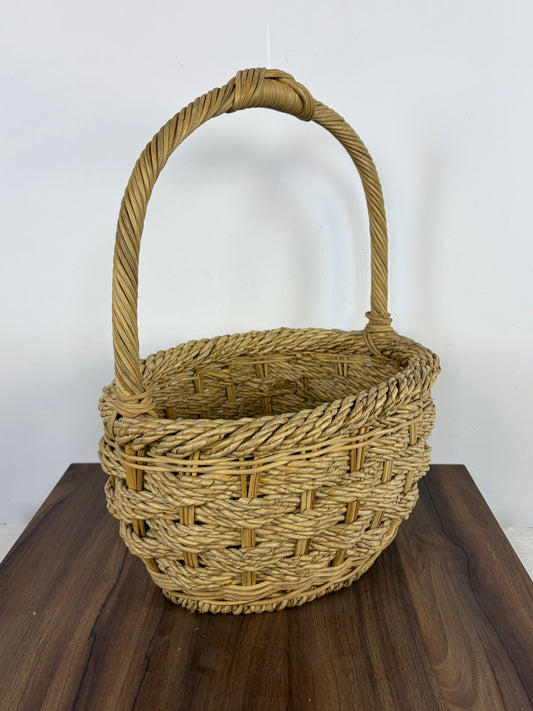 Cesta de Mimbre Natural Tejida con Asa