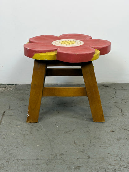 Banqueta Infantil Madera con Flor Roja