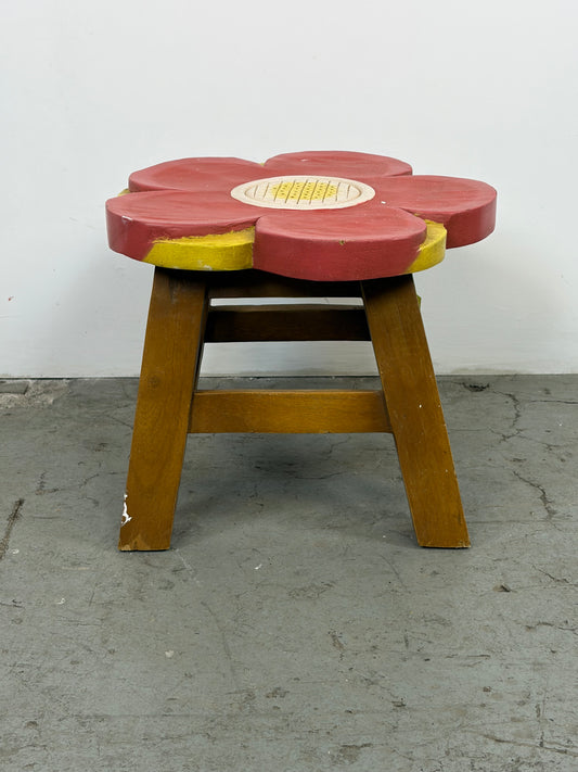 Banqueta Infantil Madera con Flor Roja