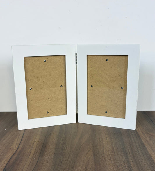 Porta retratos doble de madera blanca para mesa