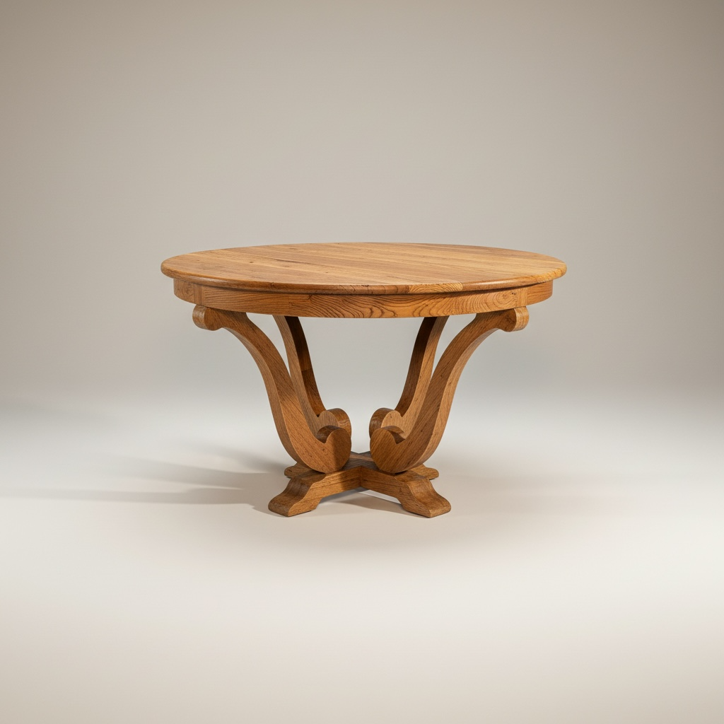 Mesa de comedor redonda de madera con patas curvas de estilo – Go Vintage