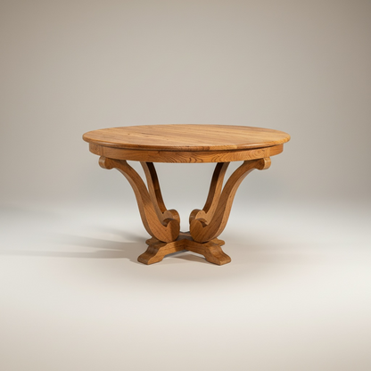 Mesa de comedor redonda de madera con patas curvas de estilo – Go Vintage