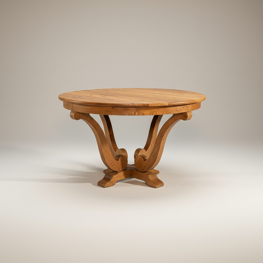 Mesa de comedor redonda de madera con patas curvas de estilo – Go Vintage