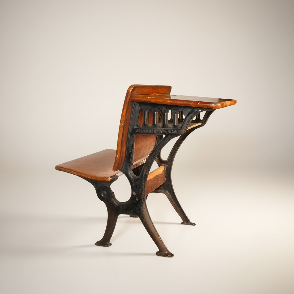 Pupitre escolar antiguo, con estructura de hierro fundido y asiento. Plegable. Cantidad dos. – Go Vintage