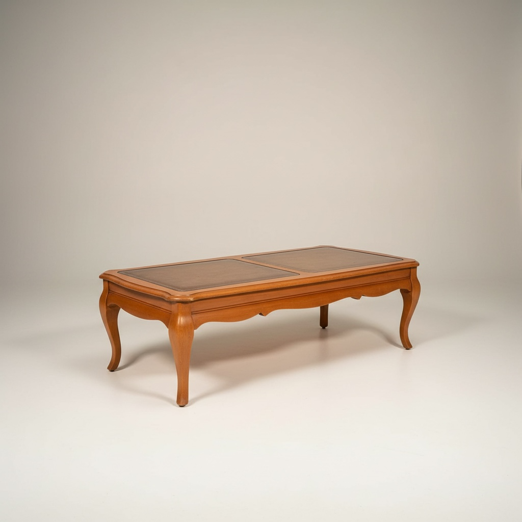 Mesa de centro estilo inglés con patas cabriole y cubierta de cuero – Go Vintage