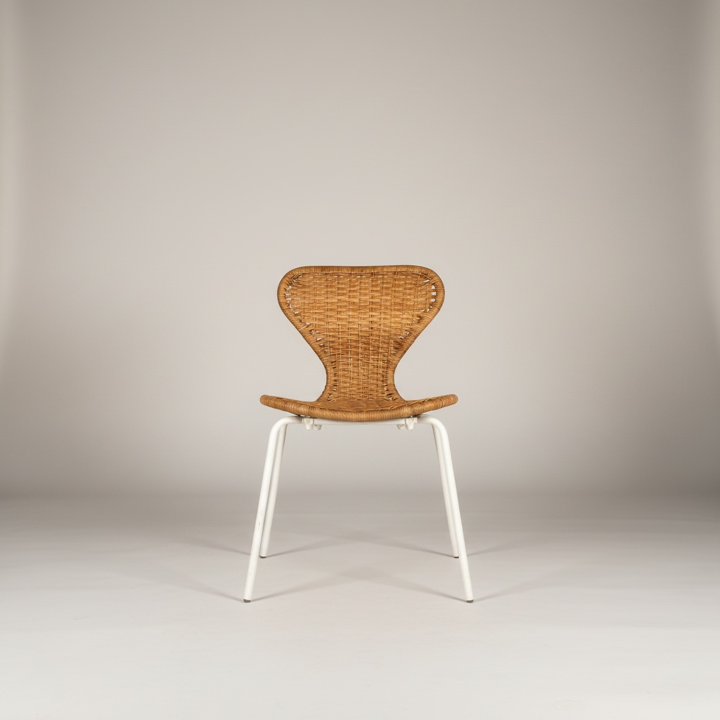 Silla IKEA Älusta con asiento de ratan tejido a mano y estructura de metal blanco, cantidad dos una de las sillas tiene desbordado las costuras en un borde cantidad dos – Go Vintage
