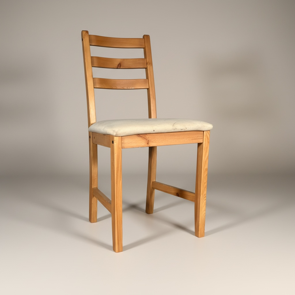 Silla de comedor de madera, maciza con asiento, tapizado, beige, modelo Tonstad IKEA, detalles manchas en el cojín – Go Vintage