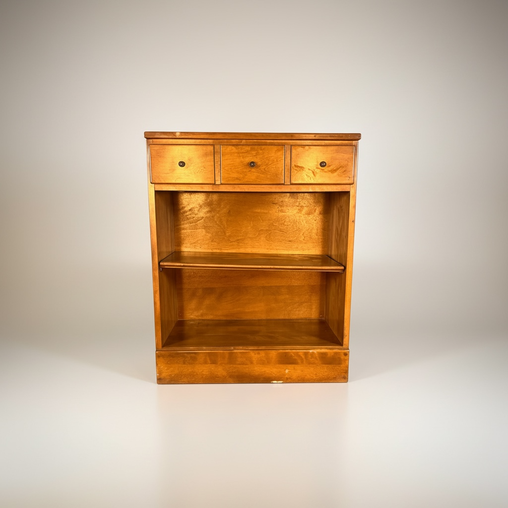 Mueble de biblioteca, estilo clásico, elaborado de madera, tono natural que cuenta con un cajón superior y estantería abierta – Go Vintage