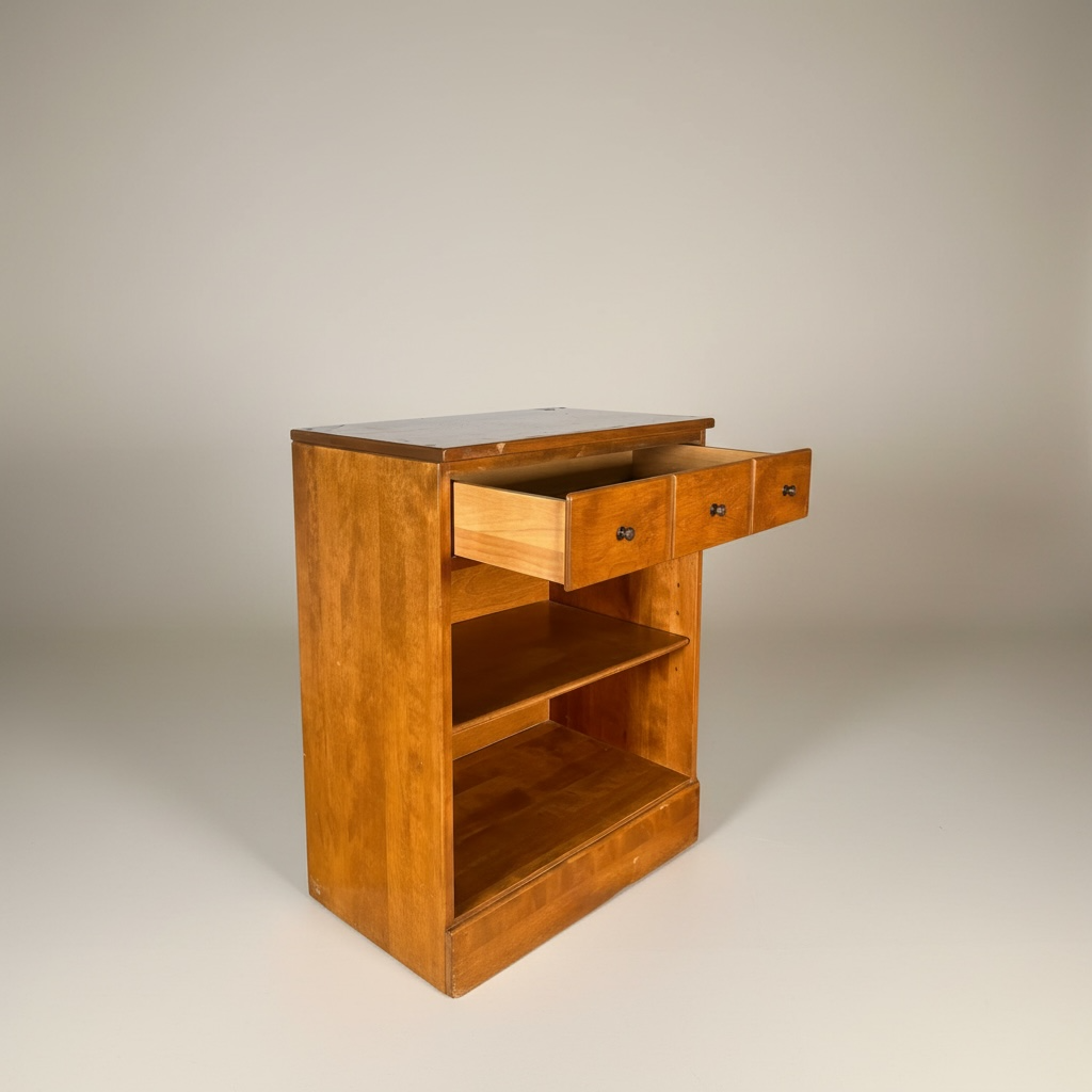 Mueble de biblioteca, estilo clásico, elaborado de madera, tono natural que cuenta con un cajón superior y estantería abierta – Go Vintage